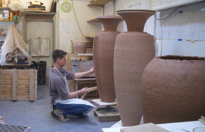 Coil pots being made and drying